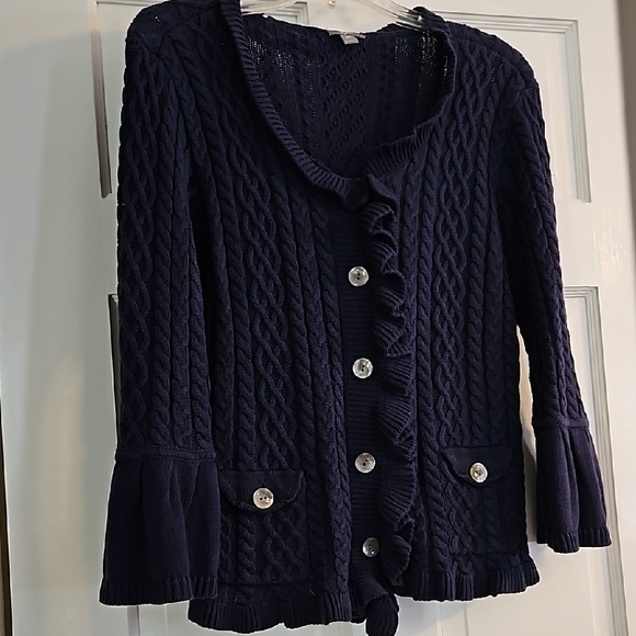 J. Jill Sweaters - Navy Cable Knit Cardigan Sweater